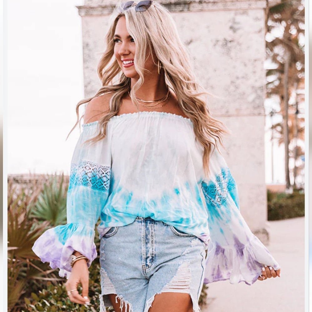 Surf Gypsy top bell sleeve tie dye coverup blulav a2501 smock shoulder hippie